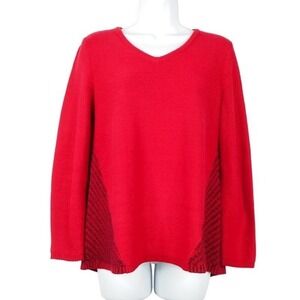Style Co Womens Sweater Size PM Red Black V-Neck Long Sleeve Chevron Back Detail
